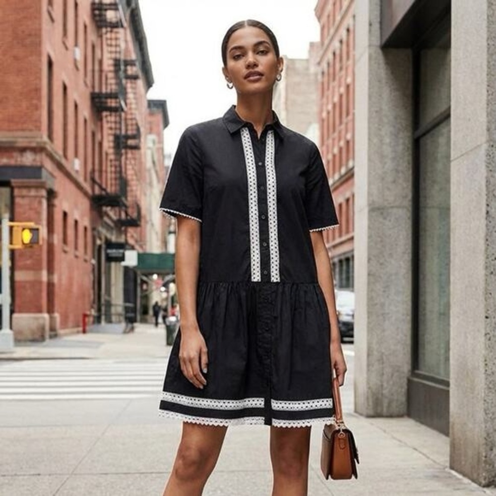 Black & White Lace Trim Shirtdress Kate Spade & brooke street Dress- M